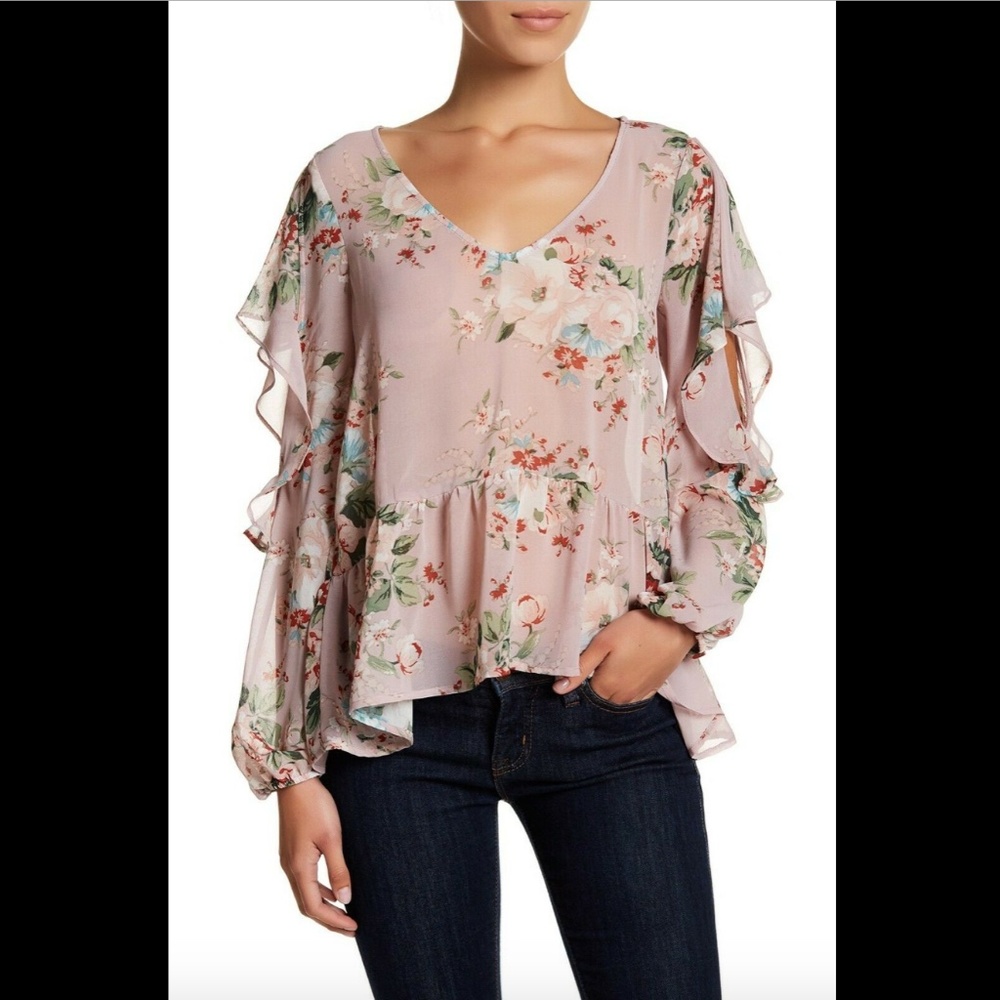 NWT‎ $69 Halogen Ruffle Cold Shoulder Top Blouse in Rose Pink [SZ Medium ] #2685